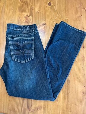 Request Jeans Y2K Dark Wash Straight Leg Jeans Contrast Stitch Men’s 34x32